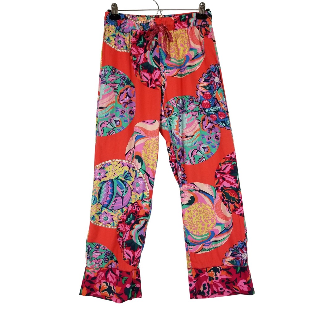 Alexandra Farmer Anthropologie Lounge Pants Womens XS Red Floral Medallion Boho